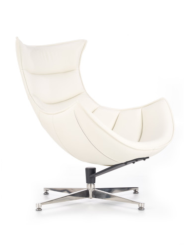 LUXOR Fotel Wypoczynkowy Obrotowy Biały | Eco Skóra/Stal Nierdzewna