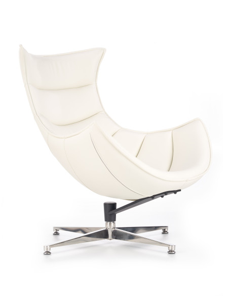 LUXOR Fotel Wypoczynkowy Obrotowy Biały | Eco Skóra/Stal Nierdzewna