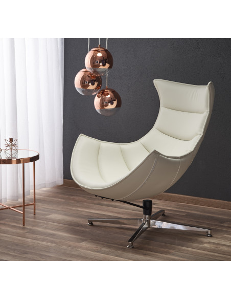 LUXOR Fotel Wypoczynkowy Obrotowy Biały | Eco Skóra/Stal Nierdzewna
