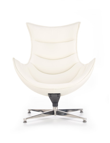LUXOR Fotel Wypoczynkowy Obrotowy Biały | Eco Skóra/Stal Nierdzewna