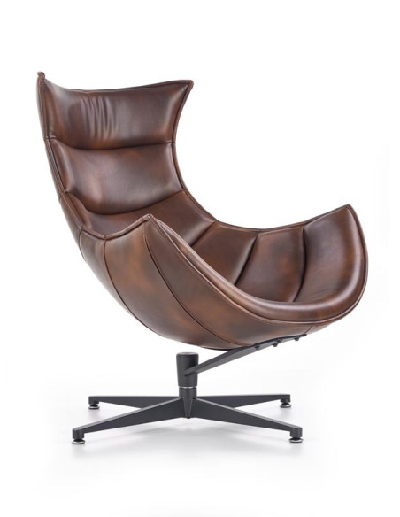 LUXOR Fotel Wypoczynkowy Obrotowy Ciemny Brąz | Eco Skóra/Stal Nierdzewna