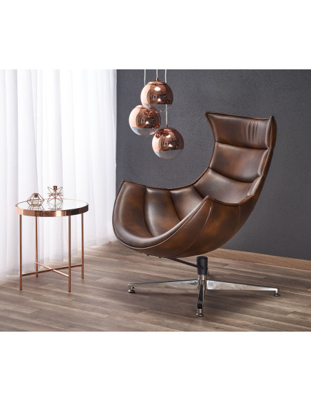 LUXOR Fotel Wypoczynkowy Obrotowy Ciemny Brąz | Eco Skóra/Stal Nierdzewna