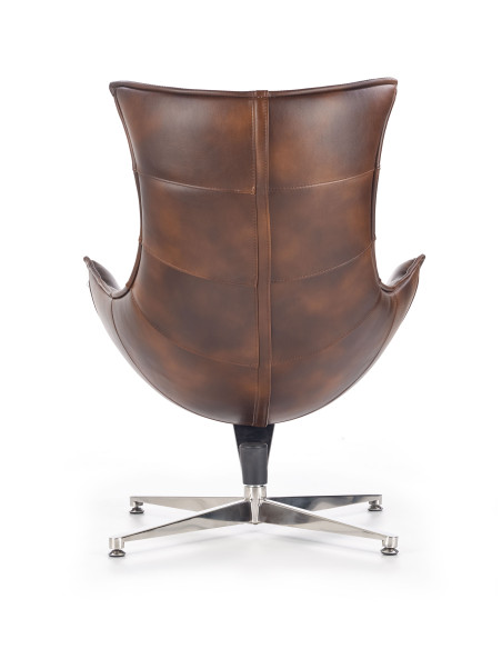 LUXOR Fotel Wypoczynkowy Obrotowy Ciemny Brąz | Eco Skóra/Stal Nierdzewna