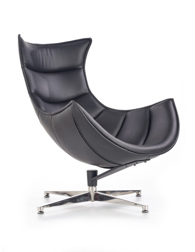 LUXOR Fotel Wypoczynkowy Obrotowy Czarny | Eco Skóra/Stal Nierdzewna