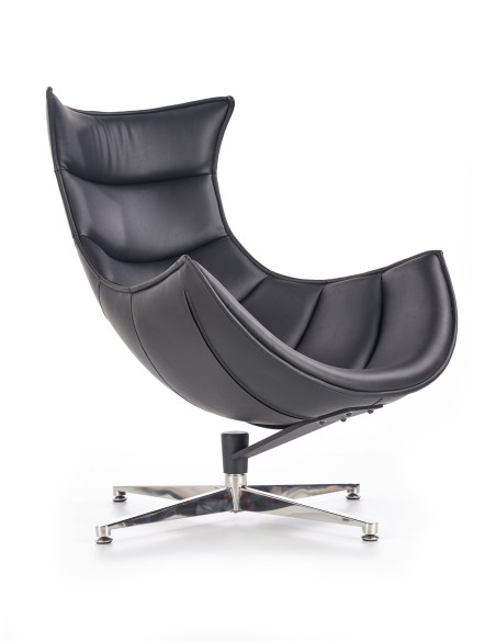 LUXOR Fotel Wypoczynkowy Obrotowy Czarny | Eco Skóra/Stal Nierdzewna