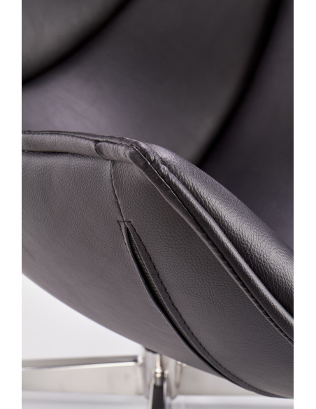 LUXOR Fotel Wypoczynkowy Obrotowy Czarny | Eco Skóra/Stal Nierdzewna