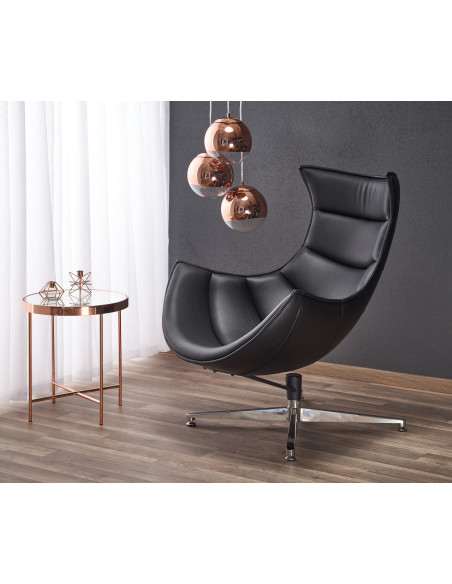 LUXOR Fotel Wypoczynkowy Obrotowy Czarny | Eco Skóra/Stal Nierdzewna