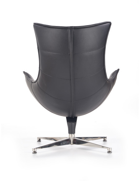 LUXOR Fotel Wypoczynkowy Obrotowy Czarny | Eco Skóra/Stal Nierdzewna