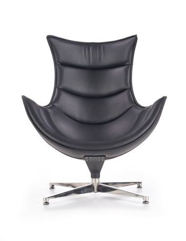 LUXOR Fotel Wypoczynkowy Obrotowy Czarny | Eco Skóra/Stal Nierdzewna