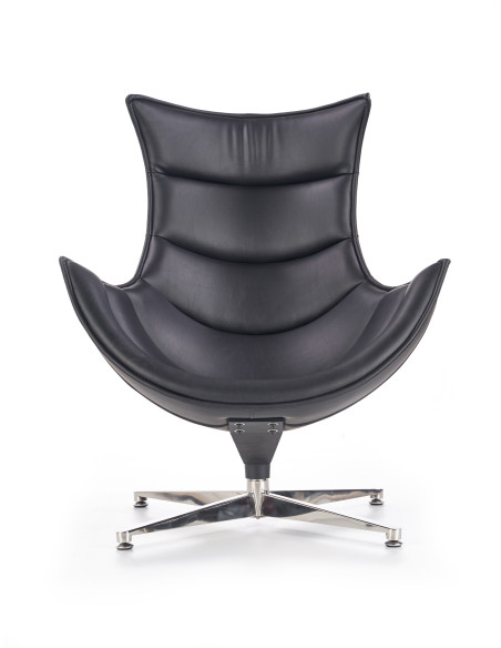 LUXOR Fotel Wypoczynkowy Obrotowy Czarny | Eco Skóra/Stal Nierdzewna