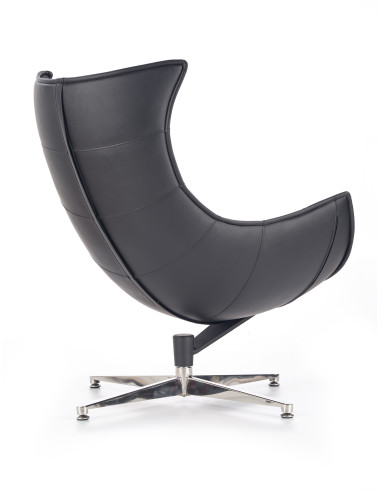 LUXOR Fotel Wypoczynkowy Obrotowy Czarny | Eco Skóra/Stal Nierdzewna