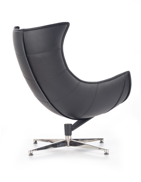 LUXOR Fotel Wypoczynkowy Obrotowy Czarny | Eco Skóra/Stal Nierdzewna