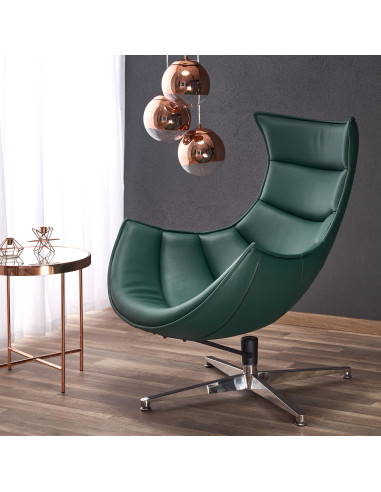 LUXOR Fotel Wypoczynkowy Obrotowy Zielony | Eco Skóra/Stal Nierdzewna