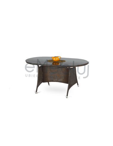 MASTER Stół Ogrodowy Ciemno Brązowy 150/90/74 cm Szkło/Rattan