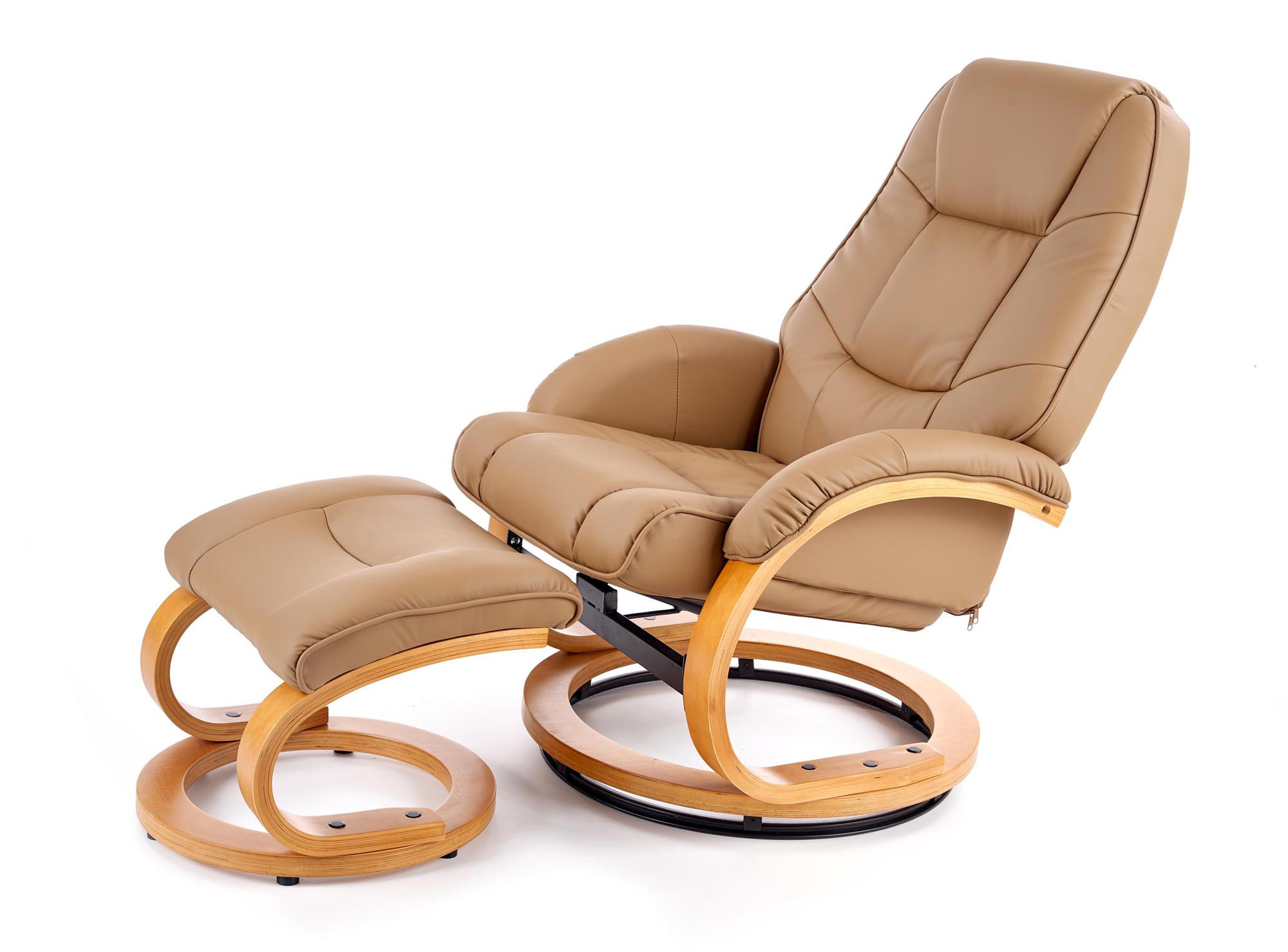 Beżowy fotel MATADOR z funkcją masażu i podnóżkiem – widok z boku.