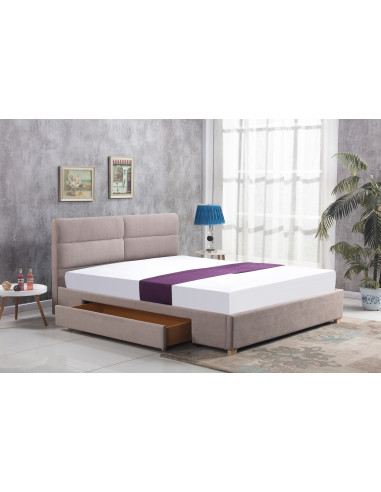 MERIDA Łóżko 160x200 cm Drewniane z Szufladą Beżowe - Eleganckie i Stylowe