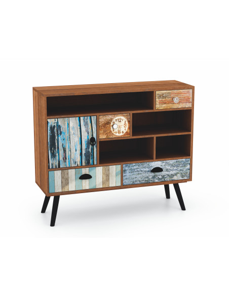 MEZO KM3 Wielobarwna Komoda z Szufladami i Półkami 93/29/80 cm