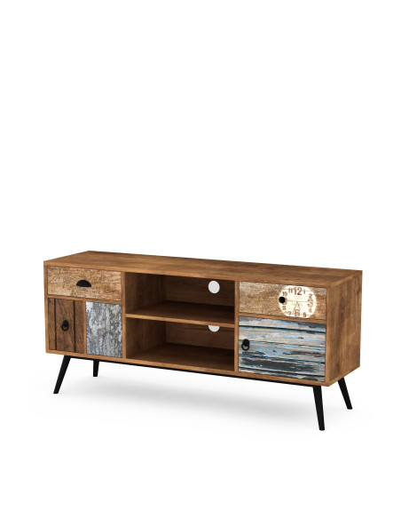 MEZO RTV1 Wielobarwna Komoda RTV 120/39/60 cm z Szufladami i Półkami