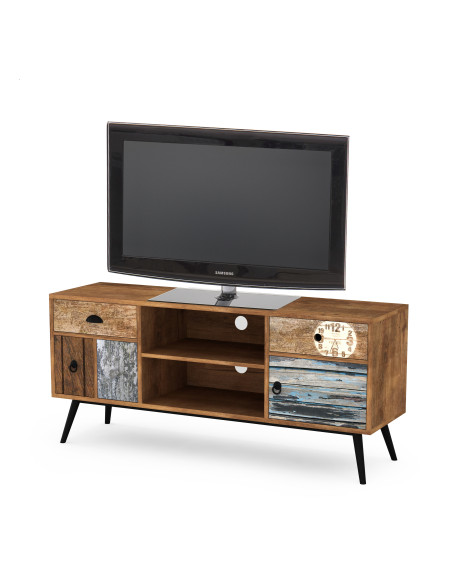 MEZO RTV1 Wielobarwna Komoda RTV 120/39/60 cm z Szufladami i Półkami