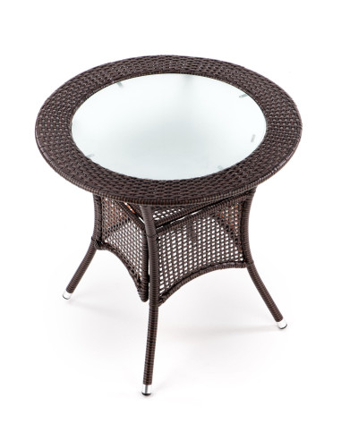 MIDAS Stół Ogrodowy Okrągły fi74/74 cm Ciemny Brąz | Szkło/Rattan