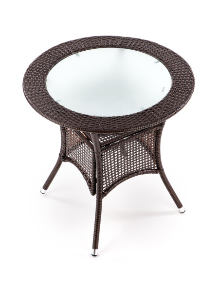 MIDAS Stół Ogrodowy Okrągły fi74/74 cm Ciemny Brąz | Szkło/Rattan