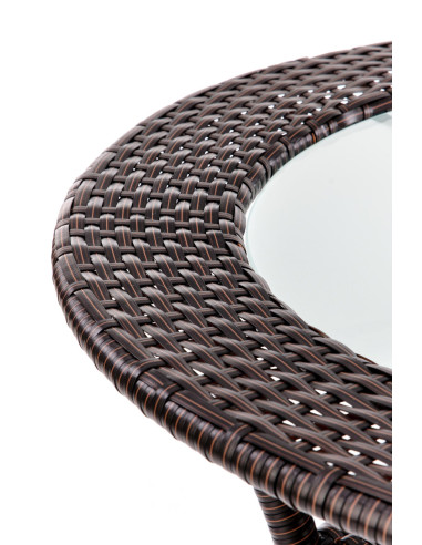 MIDAS Stół Ogrodowy Okrągły fi74/74 cm Ciemny Brąz | Szkło/Rattan