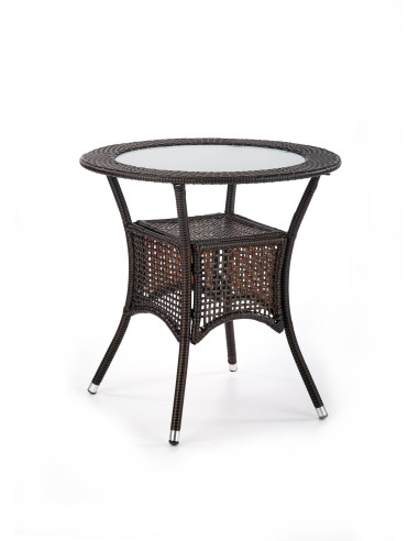 MIDAS Stół Ogrodowy Okrągły fi74/74 cm Ciemny Brąz | Szkło/Rattan