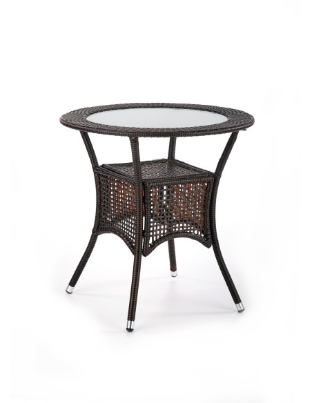 MIDAS Stół Ogrodowy Okrągły fi74/74 cm Ciemny Brąz | Szkło/Rattan