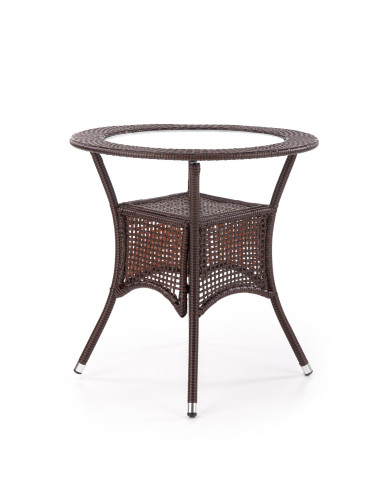 MIDAS Stół Ogrodowy Okrągły fi74/74 cm Ciemny Brąz | Szkło/Rattan
