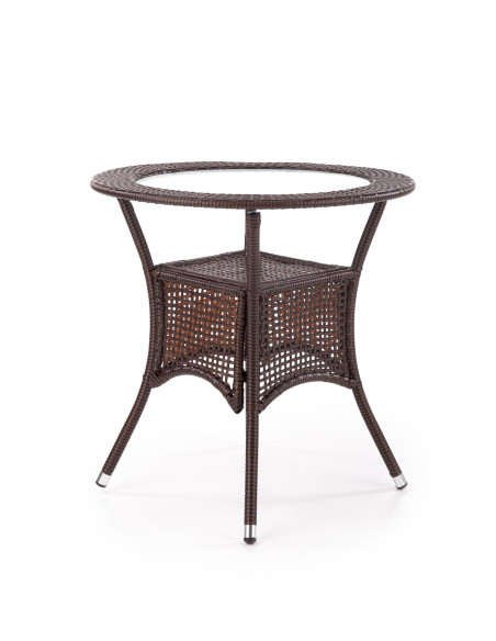 MIDAS Stół Ogrodowy Okrągły fi74/74 cm Ciemny Brąz | Szkło/Rattan