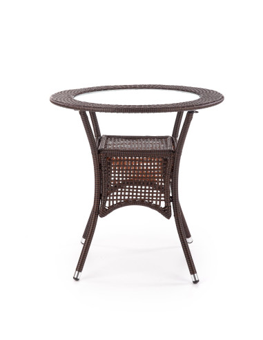 MIDAS Stół Ogrodowy Okrągły fi74/74 cm Ciemny Brąz | Szkło/Rattan