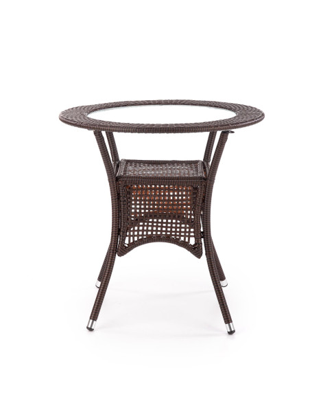 MIDAS Stół Ogrodowy Okrągły fi74/74 cm Ciemny Brąz | Szkło/Rattan