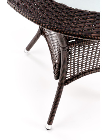 MIDAS Stół Ogrodowy Okrągły fi74/74 cm Ciemny Brąz | Szkło/Rattan