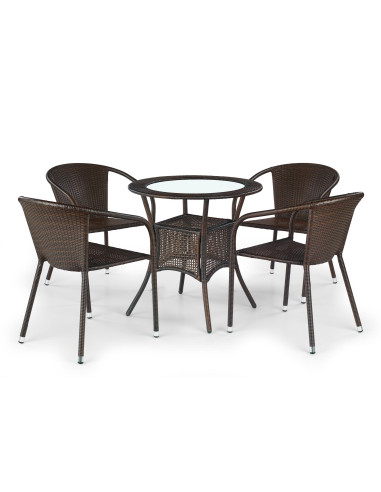 MIDAS Stół Ogrodowy Okrągły fi74/74 cm Ciemny Brąz | Szkło/Rattan