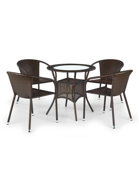 MIDAS Stół Ogrodowy Okrągły fi74/74 cm Ciemny Brąz | Szkło/Rattan