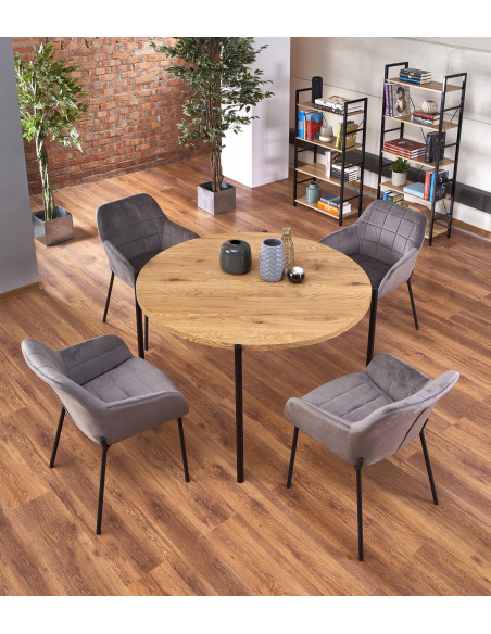 Stół okragły BRESSO Fi120 cm dąb złoty / czarny