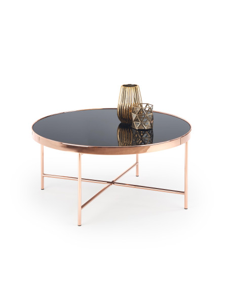 Ława szkło MORIA Fi 82cm miedź / czarny