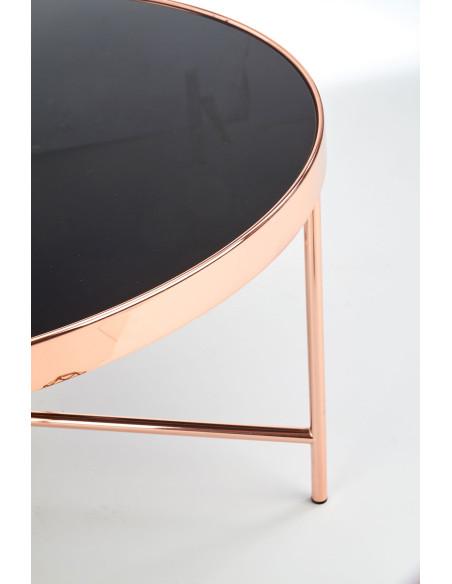 Ława szkło MORIA Fi 82cm miedź / czarny