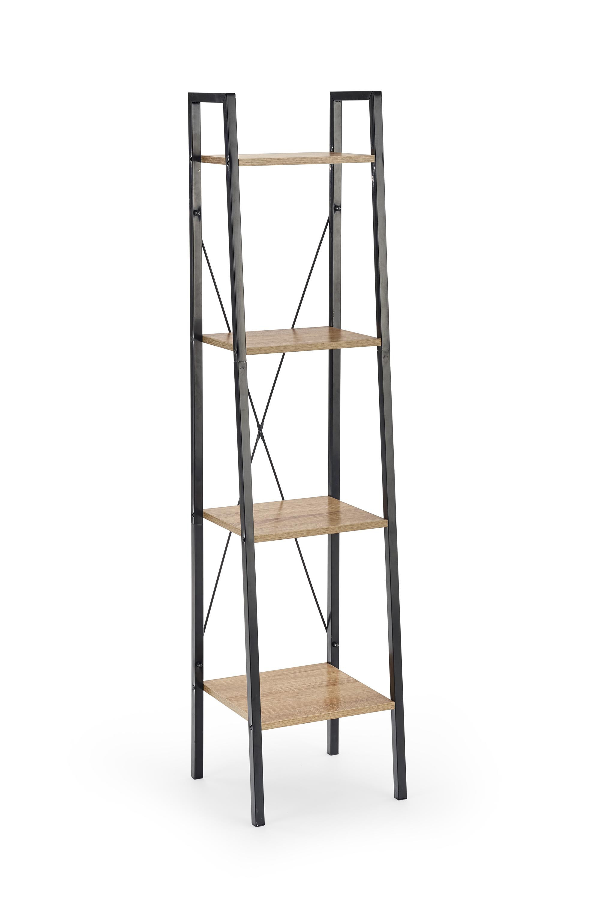 Regał loftowy NARVIK REG1 z czarnego metalu i dębu sonoma – widok z przodu.