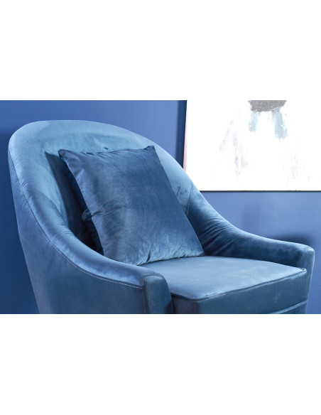 Fotel wypoczynkowy OPALE drewno lite / VELVET ciemny niebieski