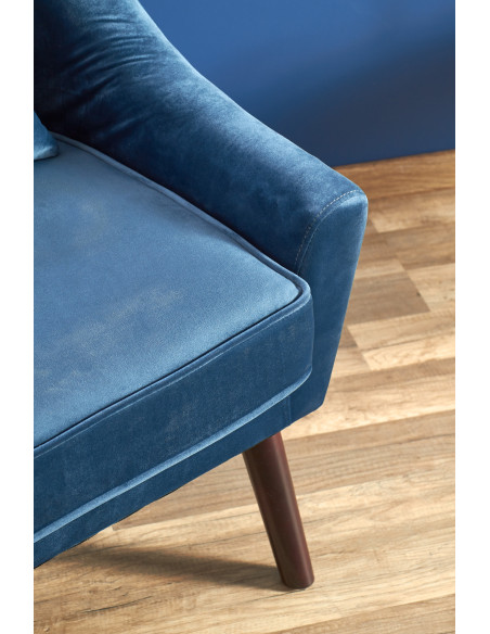 Fotel wypoczynkowy OPALE drewno lite / VELVET ciemny niebieski