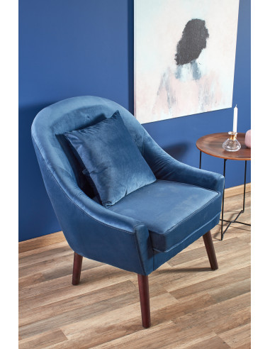 Fotel wypoczynkowy OPALE drewno lite / VELVET ciemny niebieski