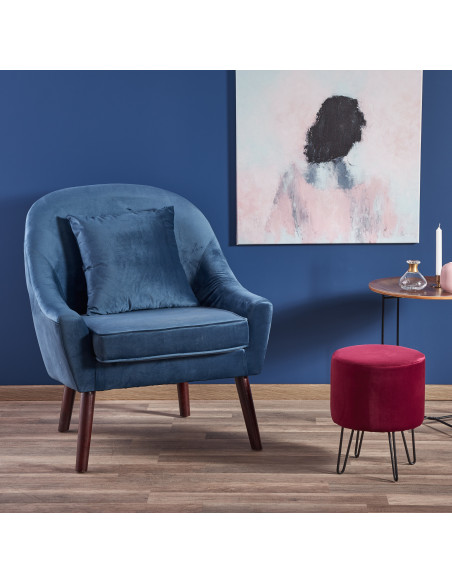 Fotel wypoczynkowy OPALE drewno lite / VELVET ciemny niebieski