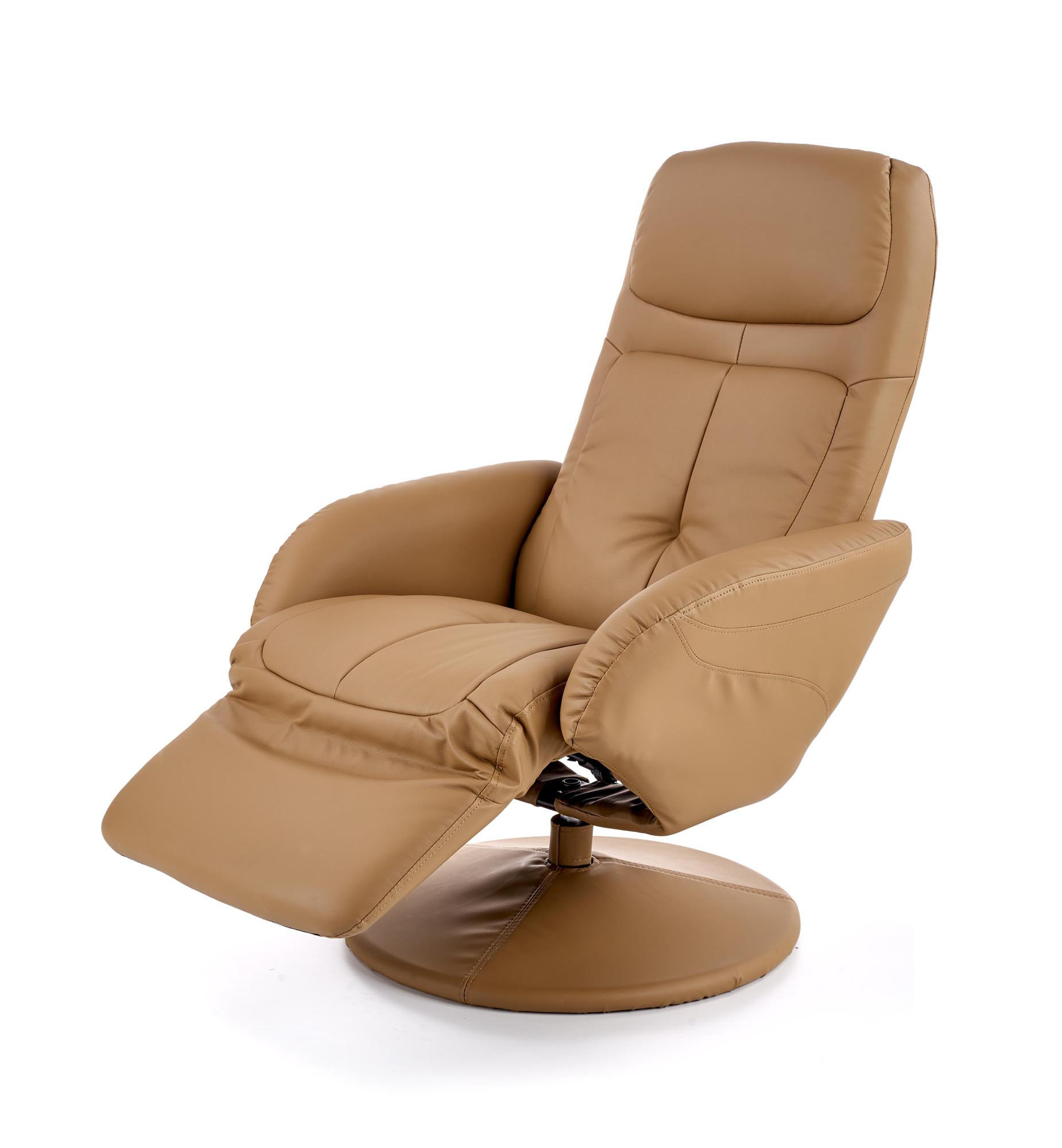 Beżowy fotel rozkładany OPTIMA z eco skóry – zdjęcie z przodu.