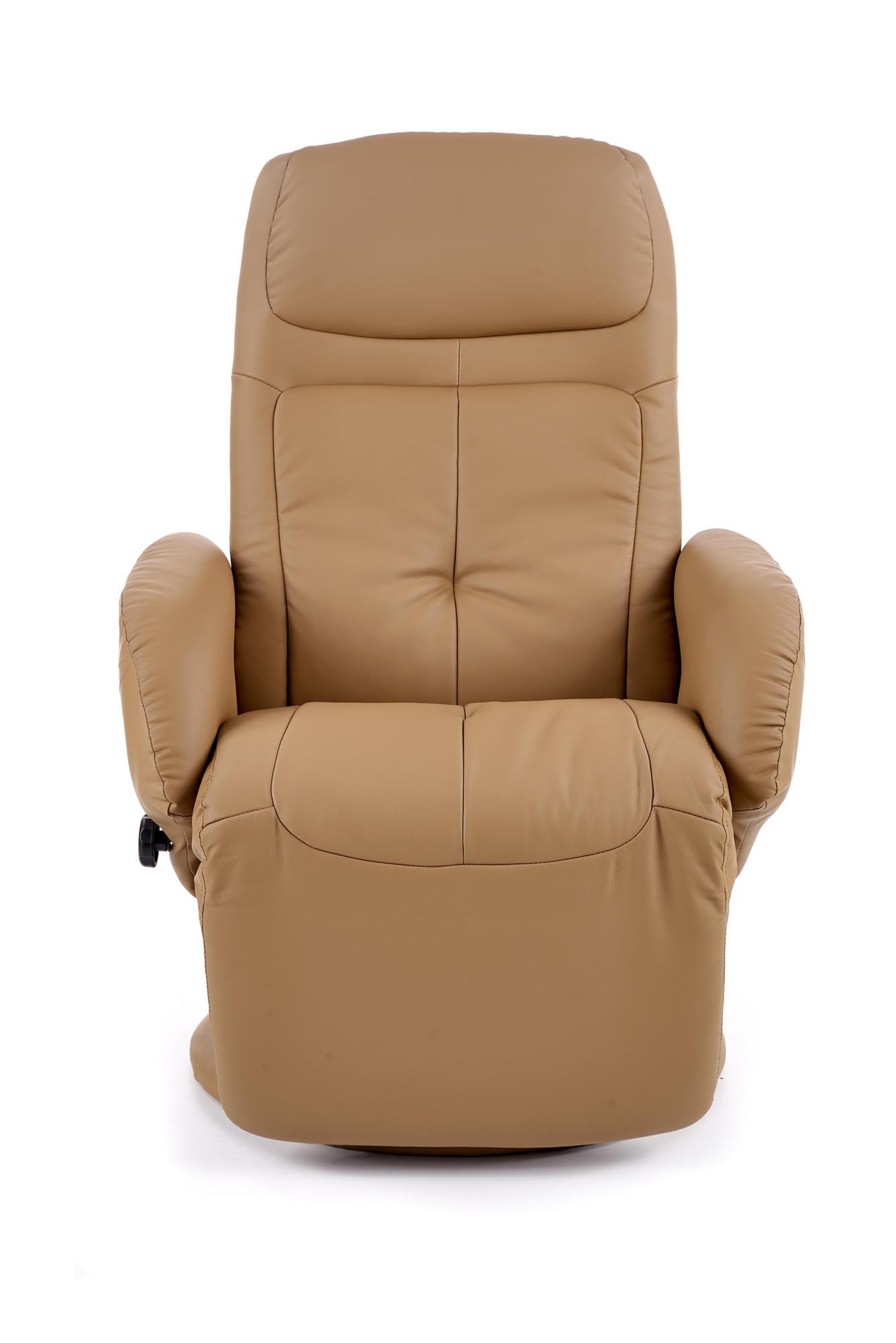 Beżowy fotel rozkładany OPTIMA z eco skóry – widok z przodu.