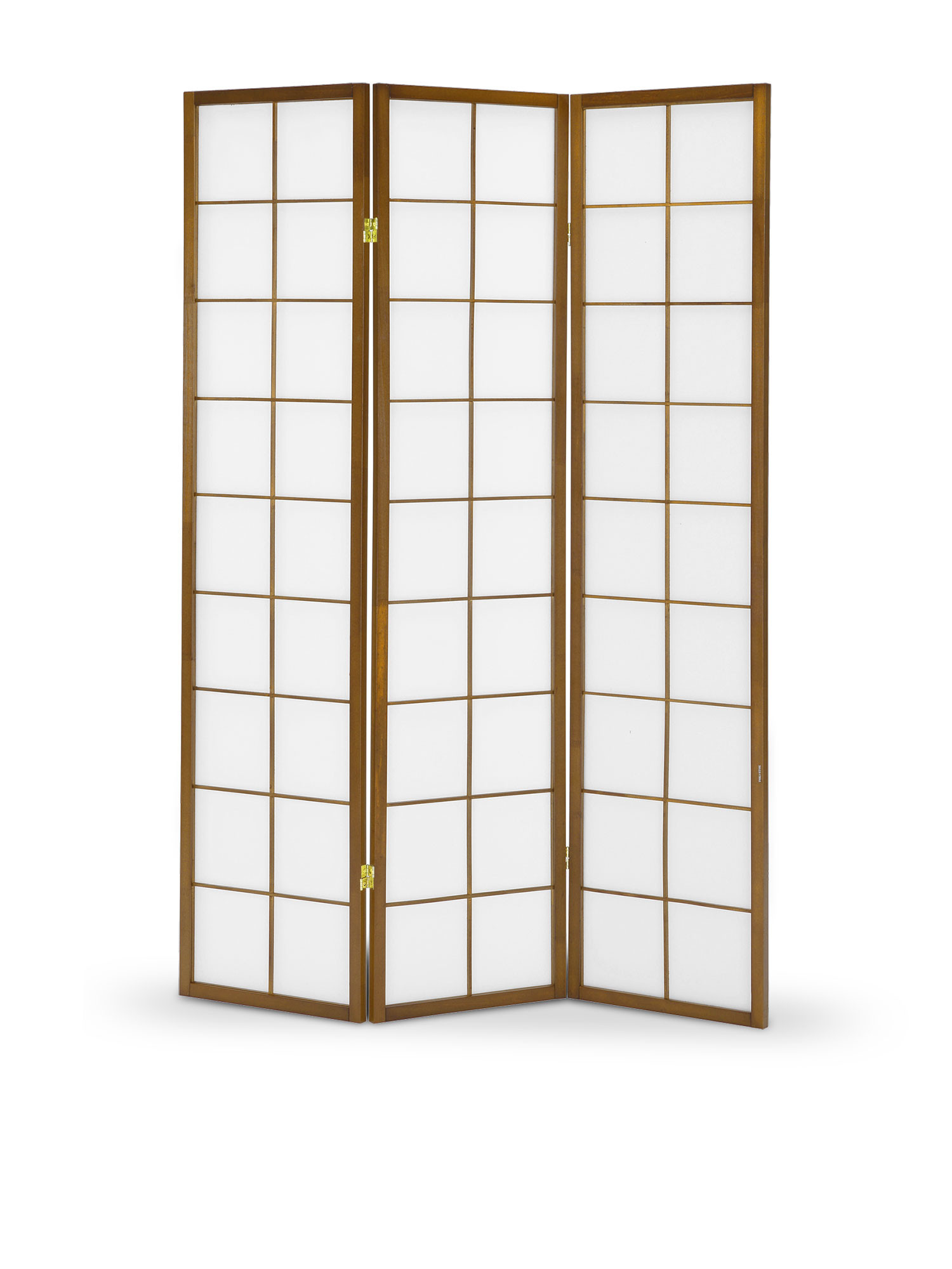 Parawan z litego drewna wenge z pergaminowymi panelami – widok z przodu.
