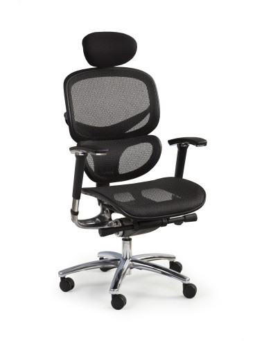 Largo fotel gabinetowy eco skóra / siatka / kółka / podłokietniki / zagłówek - czarny