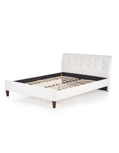 SAMARA Łóżko Drewniane z Pikowanym Zagłówkiem 160x200 cm Białe