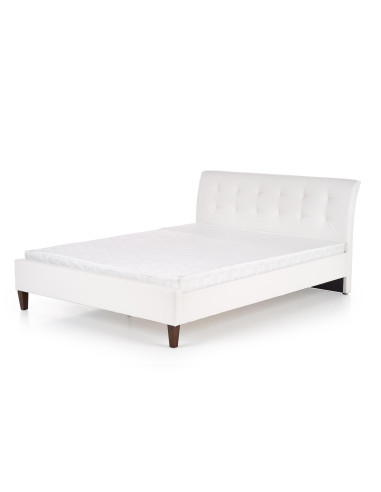 SAMARA Łóżko Drewniane z Pikowanym Zagłówkiem 160x200 cm Białe