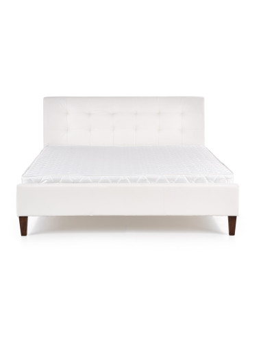 SAMARA Łóżko Drewniane z Pikowanym Zagłówkiem 160x200 cm Białe